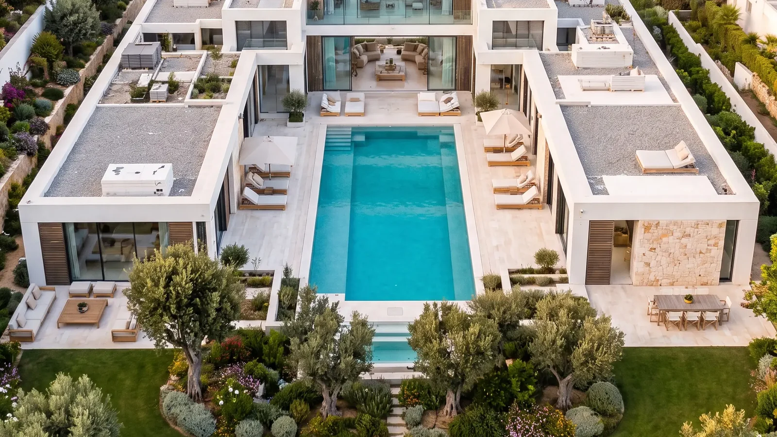 Recreación 3D de una villa con piscina infinita frente al mar, como las que construye Cuvicon